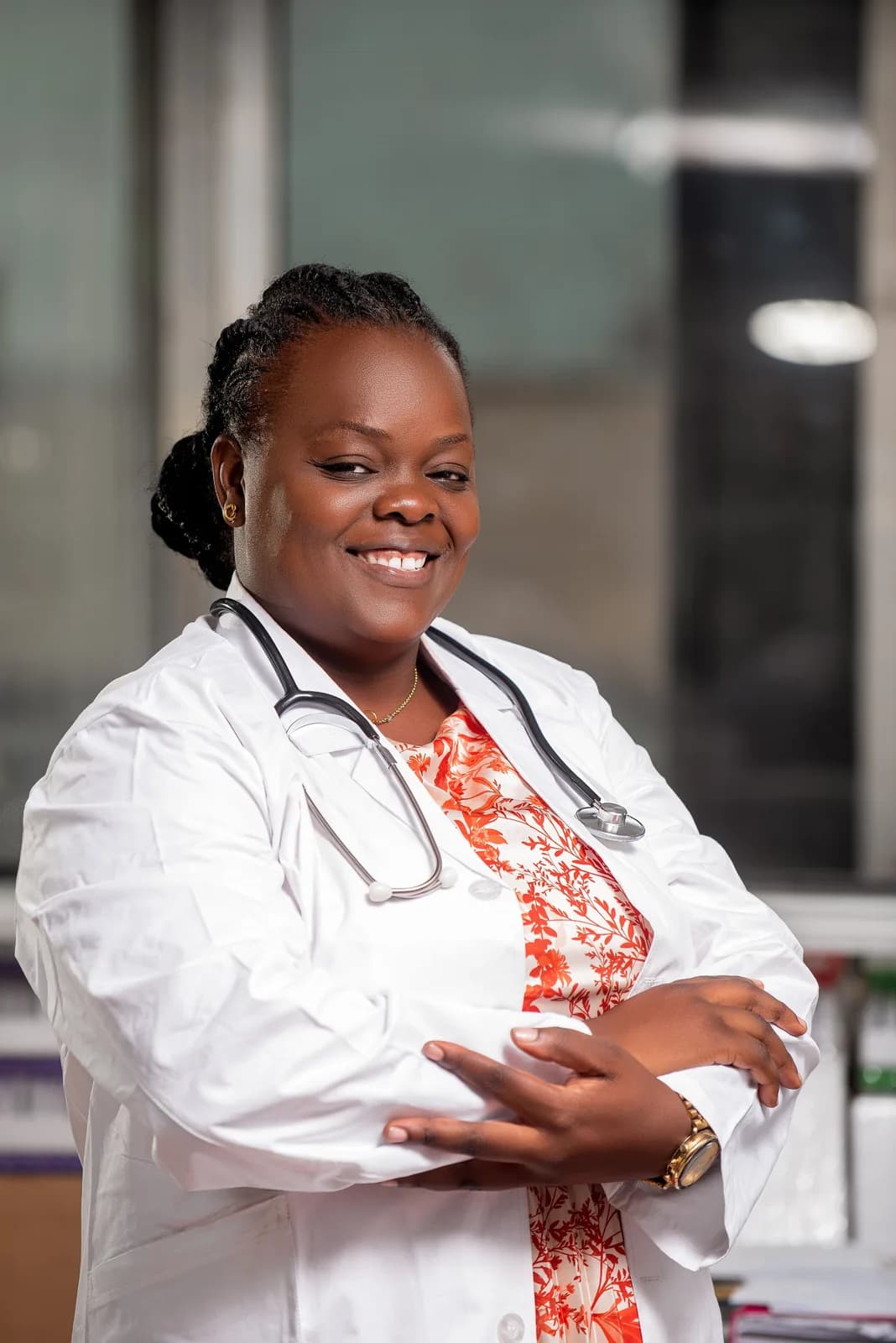 A healthcare professional wearing a stethoscope